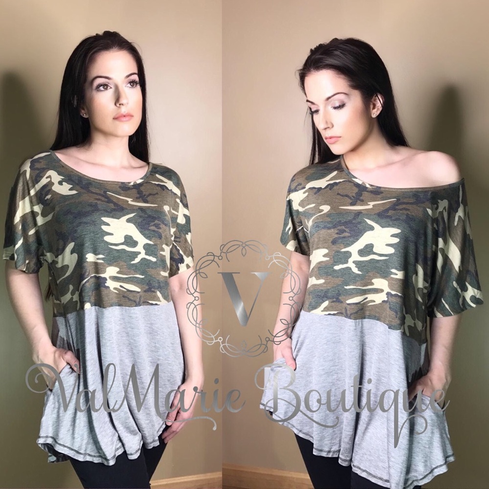 LAST 1- Color Block Camo Top - Picture 2 of 6